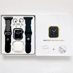 T55 Pro Max 2 In 1 Smart Watch With Earphone - Black