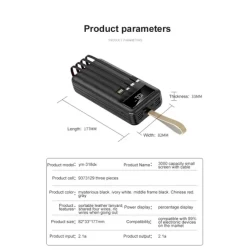 Digital Dynamic Display Portable Power Banks With LED Lighting Function With 4 Charging Cables-30000mah Black